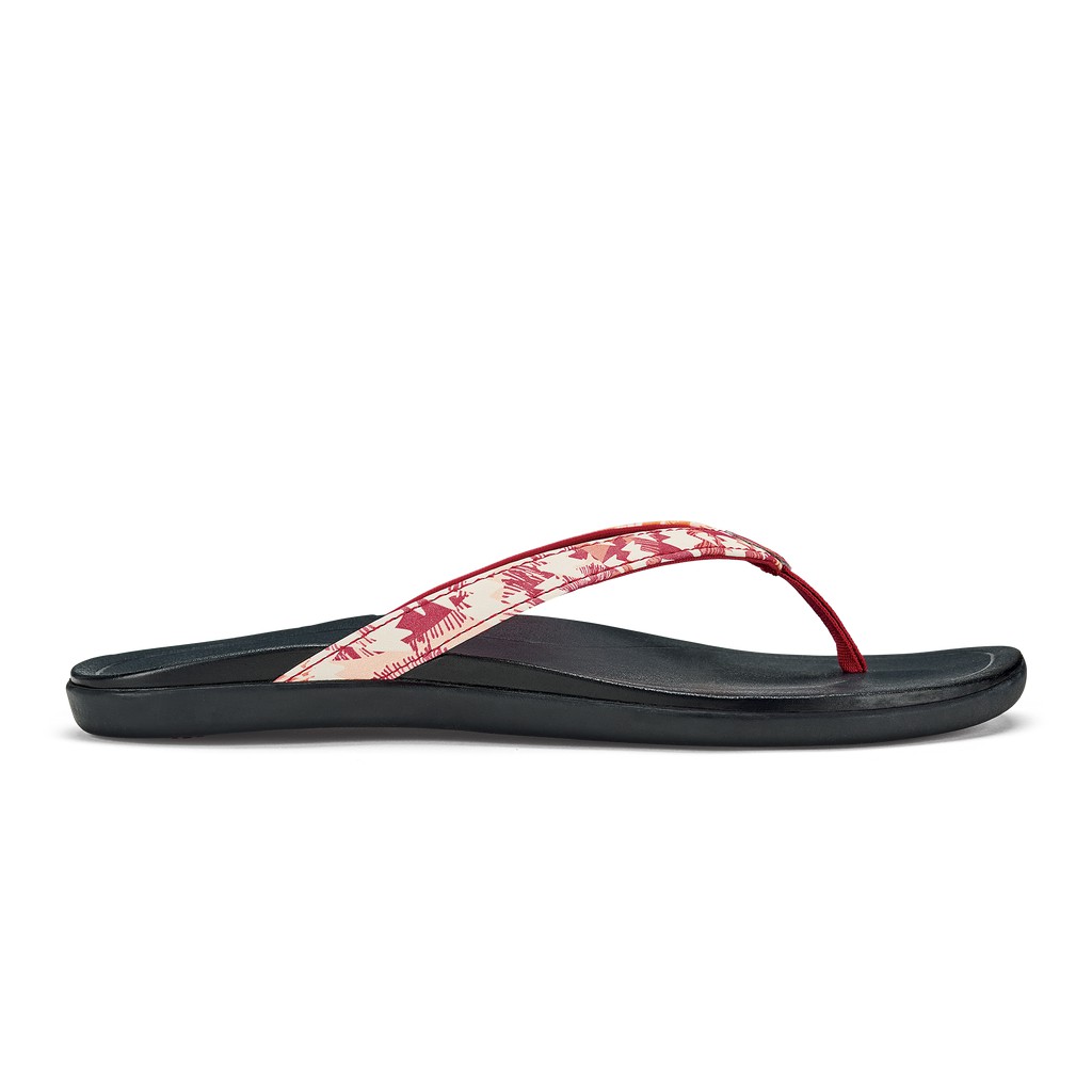 Olukai Zehentrenner Damen - Ho Opio Comfy & Classic Beach Schwarz/Rot - 97405IMDZ